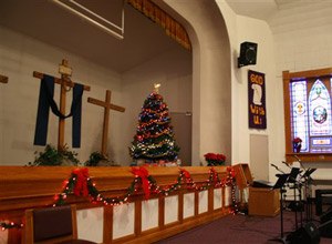 This Dec. 7, 2012 photo shows the church at the South Dakota State Penitentiary in Sioux Falls, S.D., decorated for Christmas. (AP Photo/Kristi Eaton)