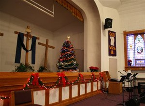 This Dec. 7, 2012 photo shows the church at the South Dakota State Penitentiary in Sioux Falls, S.D., decorated for Christmas.