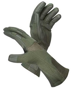 The Contact™ Touchscreen Flight Glove is made with flame-resistant material and extends up the forearm for greater protection. (Photo courtesy Hatch).
