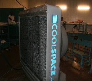 This Friday, June 20, 2014 photo shows a cooling fan installed at the Texas Department of Criminal Justice Holliday Unit near Huntsville, Texas.