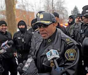 Detroit Police Chief James Craig speaks with the media during Operation Mistletoe, a raid targeting drug dealers on Detroit's west side.
