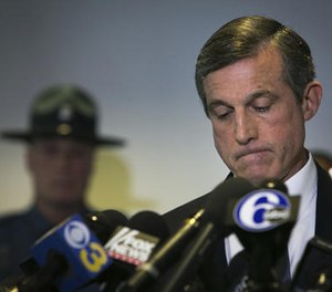 Gov. John Carney speaks at a news conference, on the loss of one of the prison guard at Vaughn Correctional Center during the hostage situation, Thursday, Feb. 2, 2017 in Smyrna, Del. (Suchat Pederson/The Wilmington News-Journal via AP)