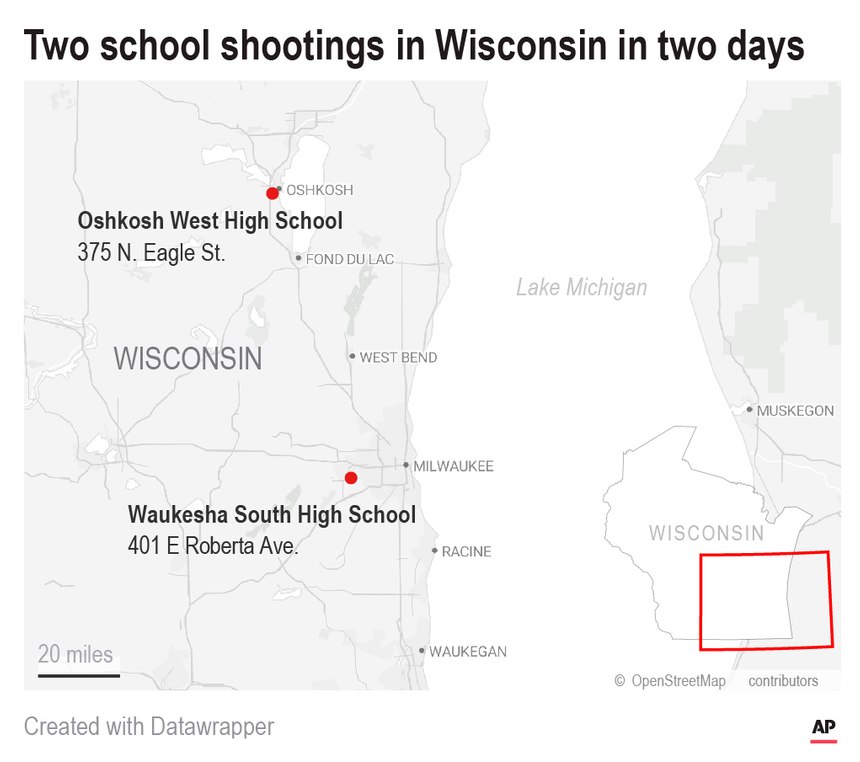 Map of Wisconsin School Shootings