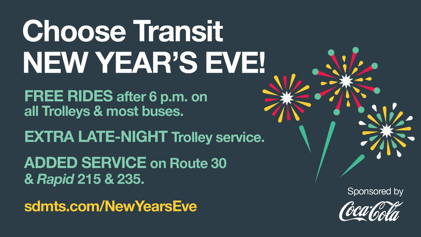 San Diego New Year's Eve Transit flyer