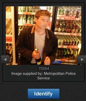 This screenshot shows the image of a suspect as it appears while using the Facewatch app, which allows citizens to quickly identify criminals.