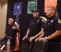 Photo AP
Lawrenceville Firemedic Sydney Garner, right, talks about the hostage situation as five Gwinnett County firefighters talk about their experiences after being held hostage on April 10.
