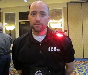 Director of sales and police officer Chad Stillman demonstrates the Guardian Angel at SHOT Show.