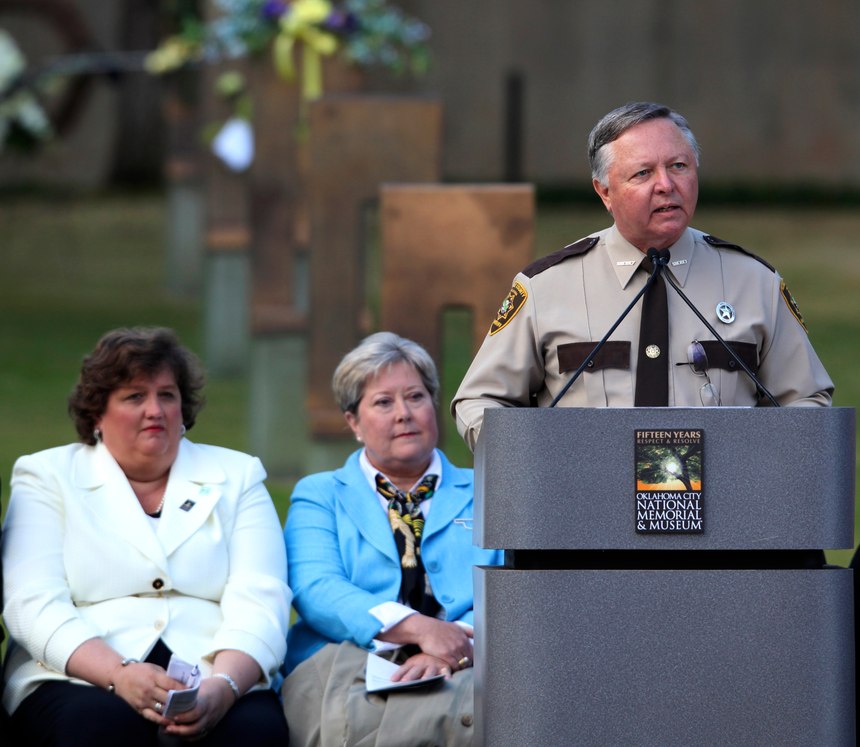 Charlie Hanger speaks during the memorial ceremony for the 15th anniversary of the Oklahoma City bombing, Monday, April 19, 2010, in Oklahoma City. (Photo/AP)