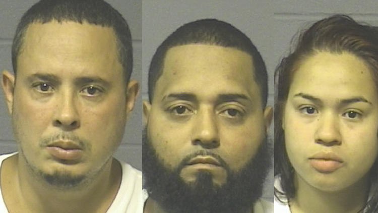 Luis Diaz, 42, Raymond Vazquez, 38, and Francheska Muniz-Rodriquez, 25 were arrested on drug and child endangerment charges. (Photo/Hartford Police Dept.)