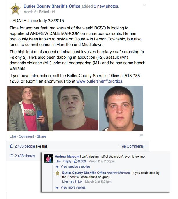 dumb criminals on facebook. guy responds to his wanted poster