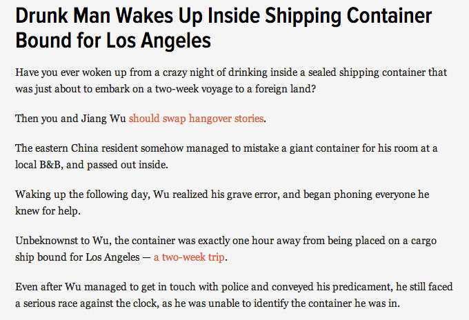 drunk man wakes up in shipping container