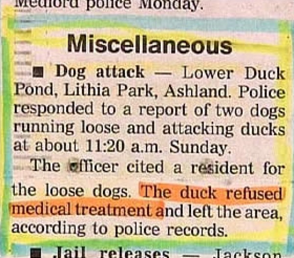 duck refuses medical treatment