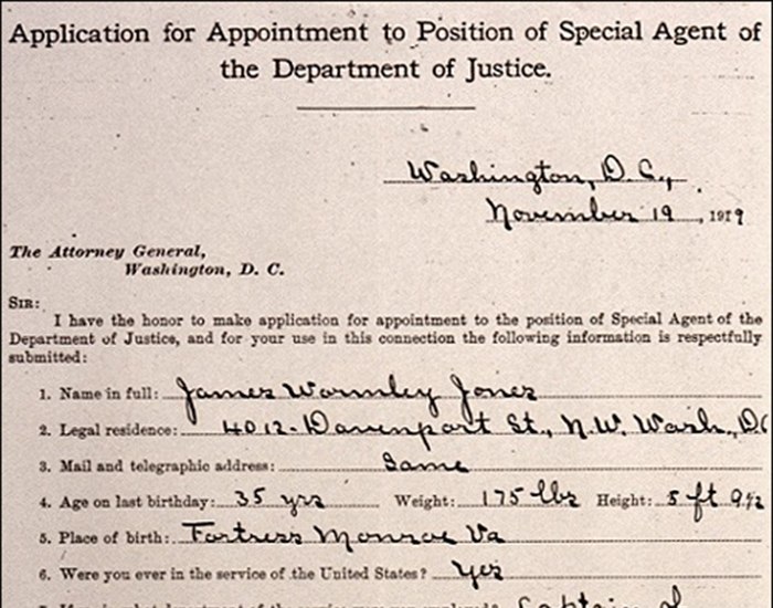 Jones made history after filling out this application to become a special agent.