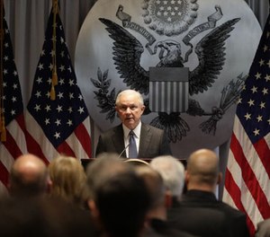In this April 28, 2017, file photo, Attorney General Jeff Sessions speaks in Central Islip, N.Y.