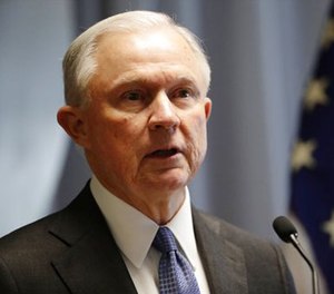 In this April 28, 2017 file photo, Attorney General Jeff Sessions speaks in Central Islip, N.Y.