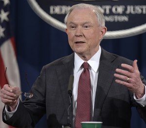 In this March 2, 2017 file photo, Attorney General Jeff Sessions speaks during a news conference at the Justice Department in Washington.