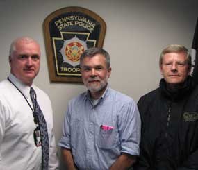 Pictured are (left) Major John W. Laufer, Director, Bureau of Training & Education, Pennsylvania State Police; (center) Dr. Darby Hand, State Police Medical Officer; (right) Dr. Michael Asken, State Police Psychologist.