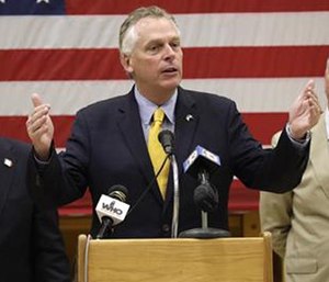 Virginia Gov. Terry McAuliffe speaks during a news conference on Friday, July 15, 2016 in Des Moines, Iowa.