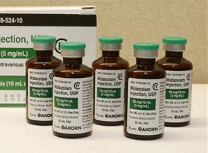 This Friday, July 25, 2014 file photo shows bottles of midazolam at a hospital pharmacy in Oklahoma City.
