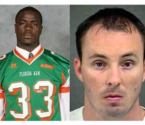This combination of undated photos provided by Florida A&M University and the Charlotte-Mecklenburg Police shows Jonathan Ferrell, left, and police officer Randall Kerrick.