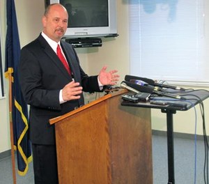 Nebraska Department of Correctional Services Director Scott Frakes addresses the media on Wednesday, June 17, 2015, at the department's administrative office in Lincoln, Neb.