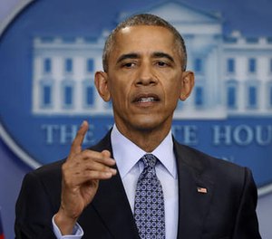 In this photo taken Jan. 18, 2017, President Barack Obama speaks during his final presidential news conference, in the briefing room of the White House in Washington. (AP Photo/Pablo Martinez Monsivais)