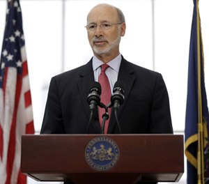 Pennsylvania Gov. Tom Wolf speaks during a news conference at the Jordan Medical Education Center Atrium at University of Pennsylvania, Thursday, Aug. 25, 2016 in Philadelphia.
