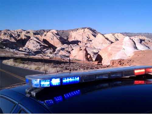 Police car overlooks Valley of Fire State Park
