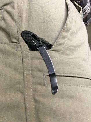 An inch-long taper at the bottom of the front slash pockets makes it easy to clip a pocket knife.