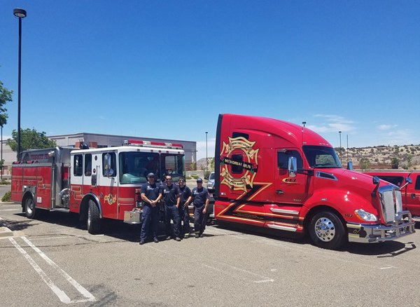 Prescott firefighters stand with the Memorial Run truck. (Photo/Randall Rogers)