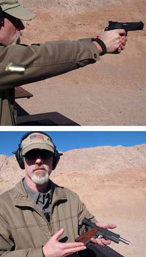 PoliceOne Editor in Chief Doug Wyllie tests out the Springfield Armory Range Officer 1911 in 9mm.