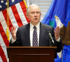 In this July 12, 2017, file photo, Attorney General Jeff Sessions speaks to federal, state and local law enforcement officials about sanctuary cities and efforts to combat violent crime, in Las Vegas.