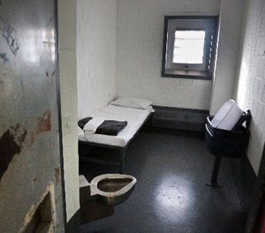 This Jan. 28, 2016, photo shows a solitary confinement cell at New York's Rikers Island jail.