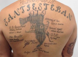 Gilberto Santiesteban Jr., who was convicted of running a Miami marijuana smuggling ring in 2013, has had parts of his criminal case elaborately tattooed across his back.