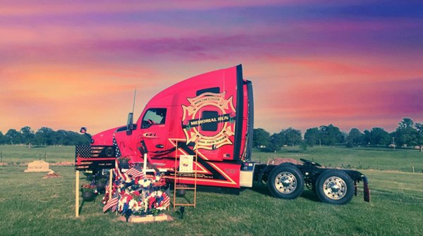 The Memorial Run truck sits by the gravesite of Tyler Casey. (Photo/Randall Rogers)