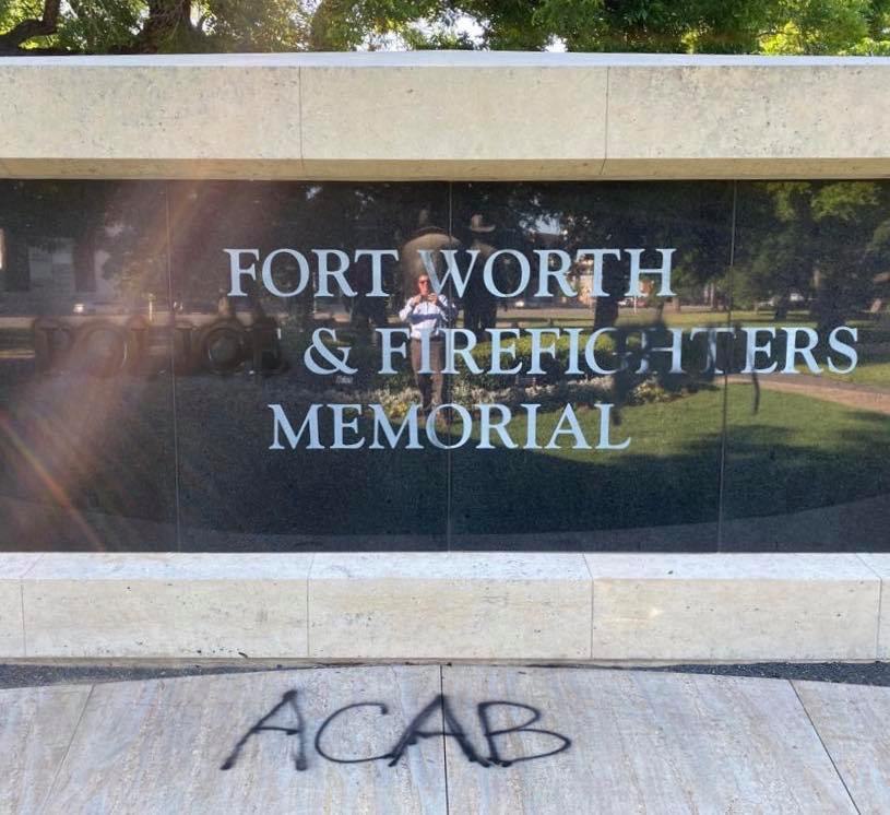 The Memorial was also tagged with ACAB, which stands for "All Cops Are Bastards."