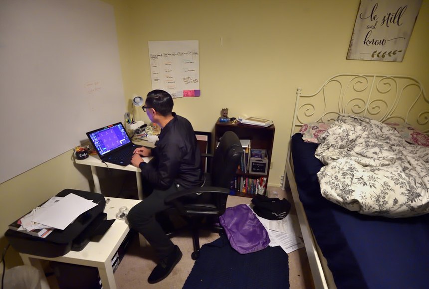 Fontana PD Computer Forensics Technician Brandon Canary, under the guidelines of a search warrant, searches a computer found in the home of Matthew Johnson for evidence of child pornography.