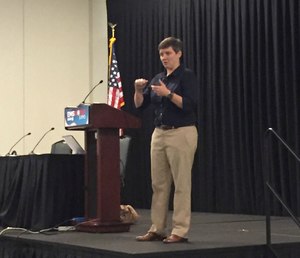 Ginger Locke, EMS educators, answers a question from an audience member during a presentation at EMS World Expo.