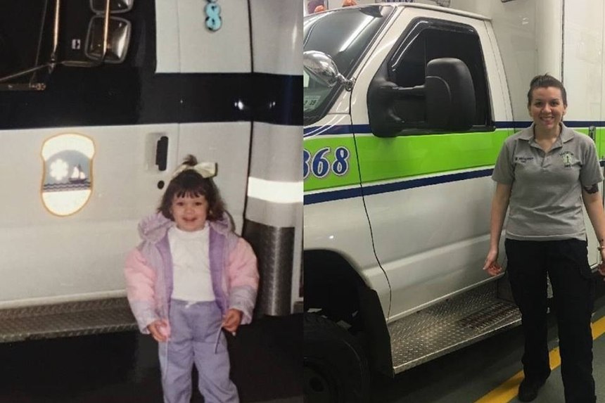 Megan Franzoso (pictured here as a child and an adult) is described as someone "destined to help her community" by a GoFundMe page set up to help cover her hospital bills. 