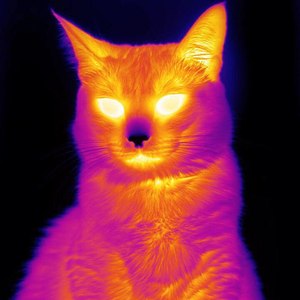 A cat photographed by a thermal imaging camera from FLIR. (photo courtesy of FLIR)