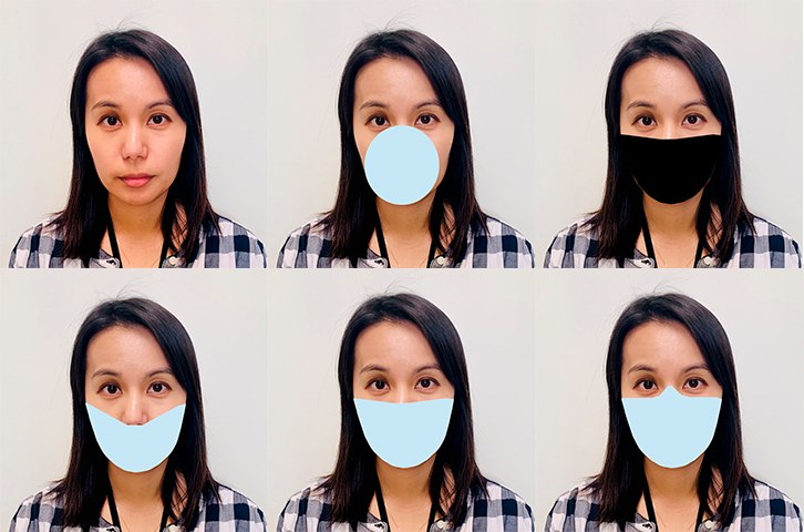 Researchers digitally applied mask shapes to photos and tested the performance of face recognition algorithms developed before COVID appeared. Because real-world masks differ, the team came up with variants that included differences in shape, color, and nose coverage.