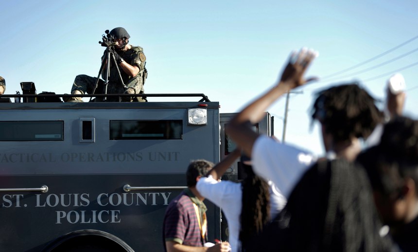 The Ferguson after-action report found that the overwatch tactic was inappropriate as a crowd control measure.