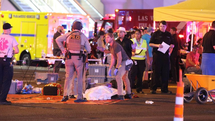 Atmosphere in the immediate aftermath of the mass shooting on the Las Vegas Strip (Las Vegas Boulevard) in Las Vegas, Nevada on Sunday, October 1st, 2017.