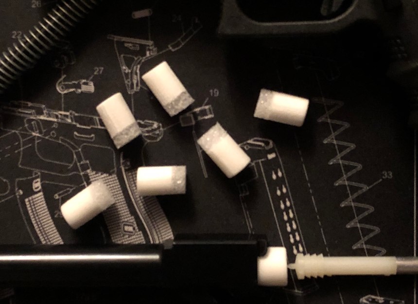 BarrelBuddy’s cylindrical patch make 360-degree contact with the barrel. Note the rough and smooth sections which scrub then wipe the barrel.