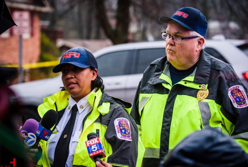 Two days before the end of his tenure serving as PIO for PGFD, Brady stood before the media with the new acting chief, Tiffany Green, explaining the details of the single-engine plane flying into a house. (Photo/PGFD)