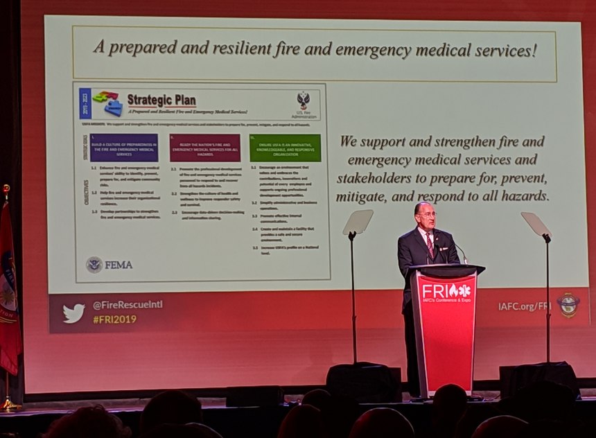 U.S. Fire Administrator Chief G. Keith Bryant spoke about the new USFA Strategic Plan, which focuses on the need to develop a prepared and resilient fire and emergency service. (Photo/Janelle Foskett)