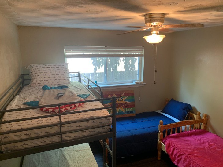 A children's bedroom assembled with furniture purchased with donations from Dallas police officers.