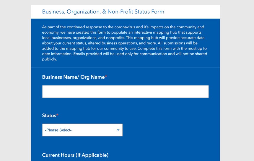 Businesses can submit their information directly into the ArcGIS system.