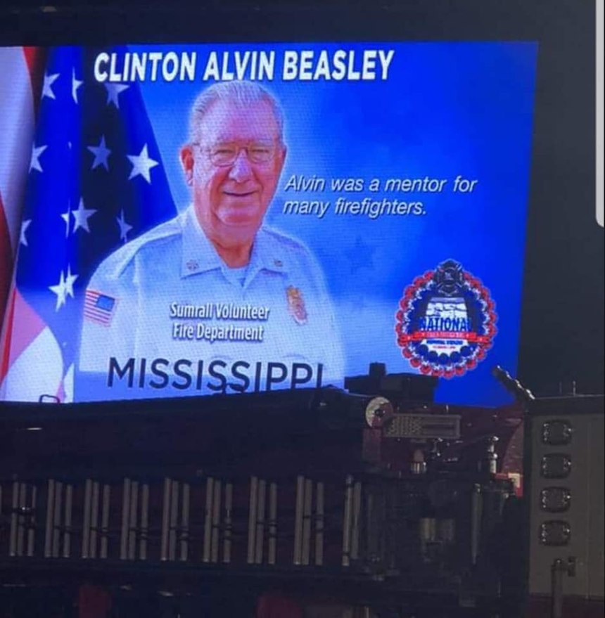 A tribute to Sumrall Volunteer Fire Department Firefighter Clinton Alvin Beasley is displayed at the National Fallen Firefighter Memorial in Washington D.C. in October 2018. (Photo/Sumrall Volunteer Fire Department Facebook)