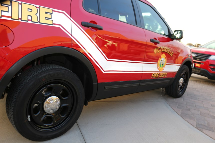 A close-up view of one of the new command vehicles for the Victorville FD.